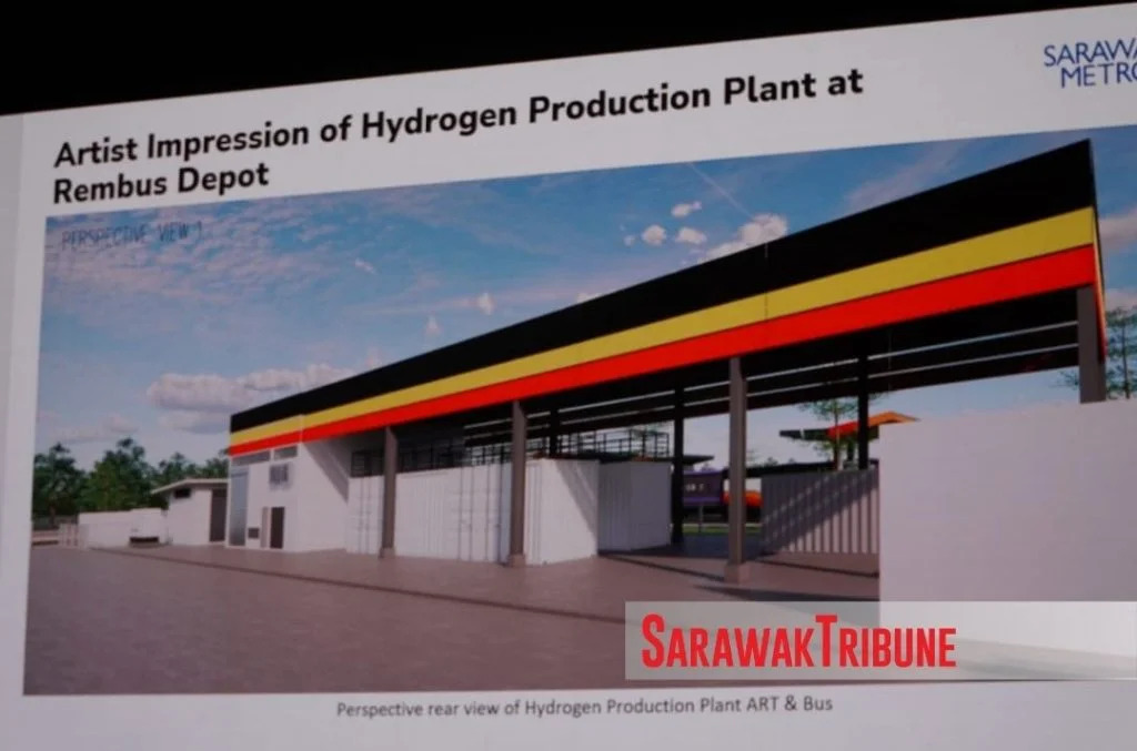 Artist’s impression of the hydrogen production plant and refuelling facilities at the Rembus Depot.